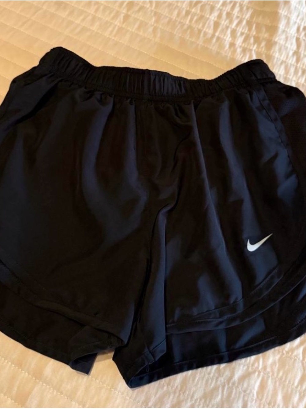 Nike Women's Black Athletic Shorts with White Swoosh